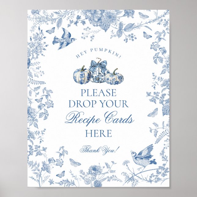 Blue Toile Pumpkin French Fall Share a Recipe Sign (Front)