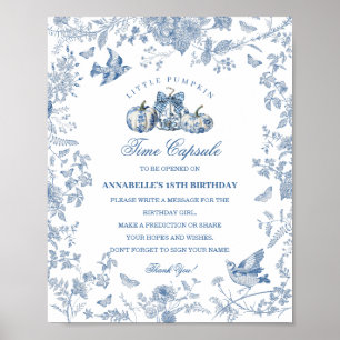 Blue Toile Pumpkin French Fall Time Capsule Poster