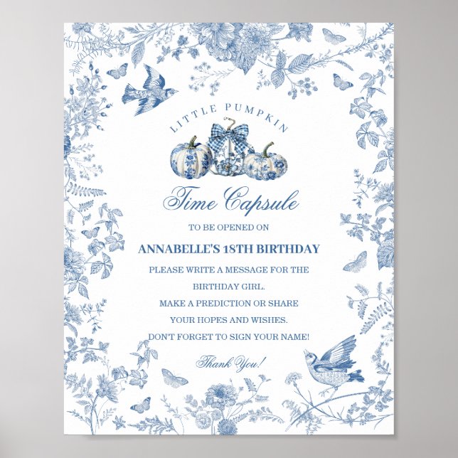 Blue Toile Pumpkin French Fall Time Capsule Poster (Front)