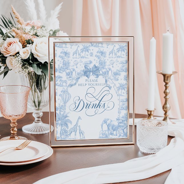 Blue Toile Safari Animal Baby Shower Drinks Poster (Creator Uploaded)