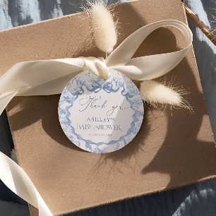 Blue Toile Safari Animal Baby Shower Thank Favor Favour Tags