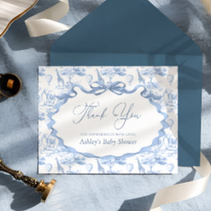 Blue Toile Safari Animals Baby Shower Thank You Card