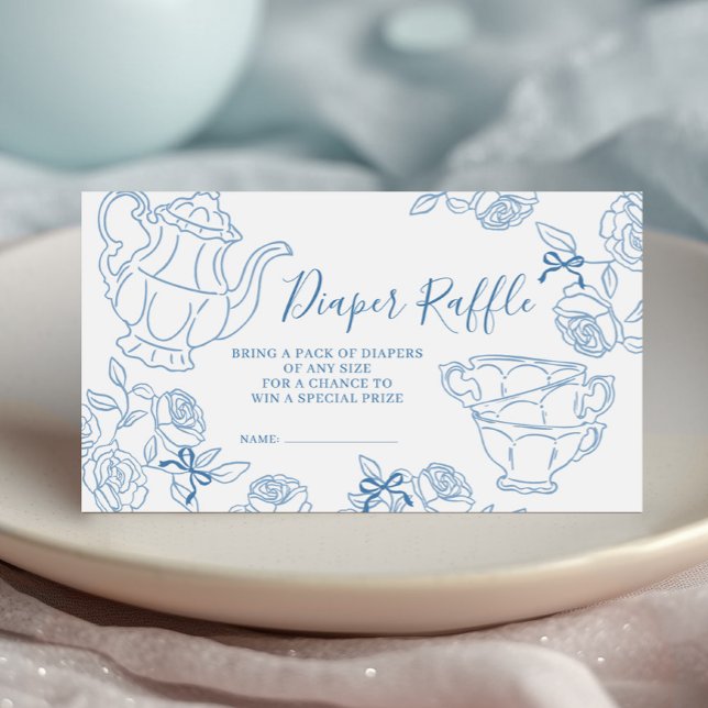 Blue Toile Tea Party Diaper Raffle Enclosure Card (Creator Uploaded)