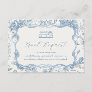 Blue Toile Teddy Bear Baby Shower Book Card