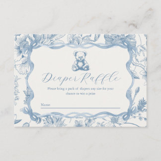 Blue Toile Teddy Bear Baby Shower Diaper Raffle Enclosure Card