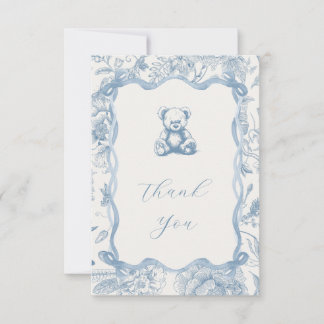 Blue Toile Teddy Bear Thank You Card