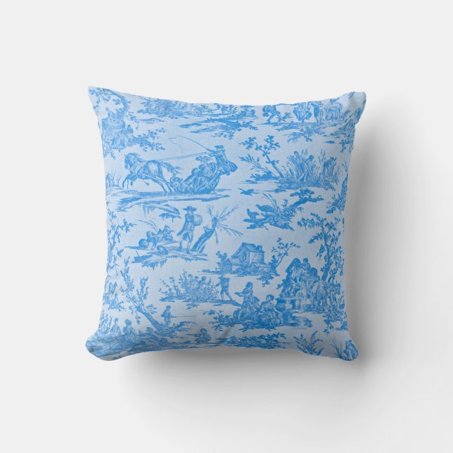 Blue Toile Throw Pillow (Front)