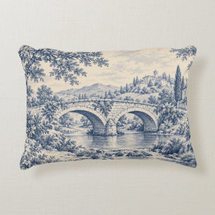Blue Toile Tuscan Stone Bridge Accent Pillow
