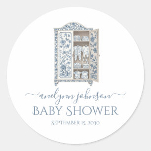 Blue Toile Victorian Wardrobe Baby Shower  Classic Round Sticker