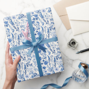 Blue Toile  Vintage Floral Wrapping Paper