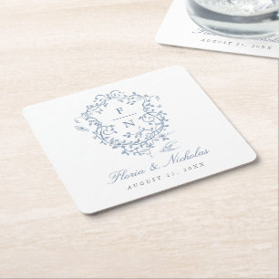 Blue Toile Wedding Paper Coaster Chinoiserie Chic