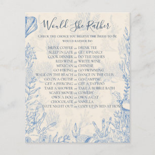 Blue toile Would She Rather Bridal Shower Game