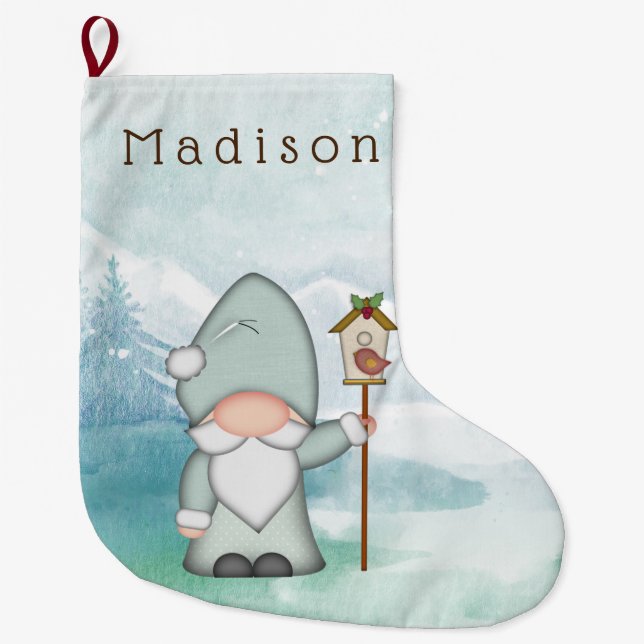 Blue Tomte Gnome Large Christmas Stocking (Front)