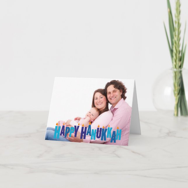 Blue Tonal Hanukkah Candle Lights Holiday Card (Front)