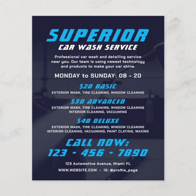 Blue tone automotive car wash flyer (Front)