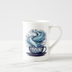 Blue Tone Coding Coffee Binary Numbers Programmer  Bone China Mug