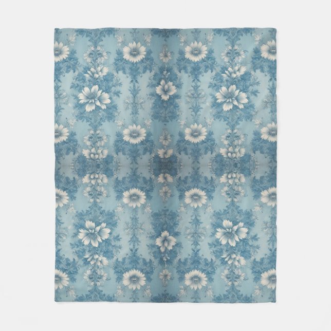 Blue Tone Floral Design  Fleece Blanket (Front)
