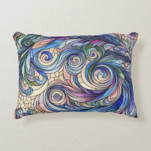 Blue Tone Stained Glass Design Accent Pillow