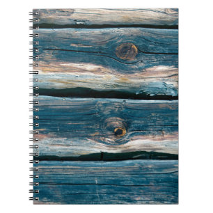 Blue toned log house wall. Abstract background and Notebook