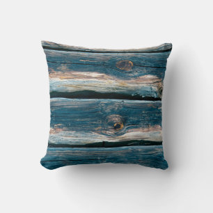 Blue toned log house wall. Abstract background and Throw Pillow
