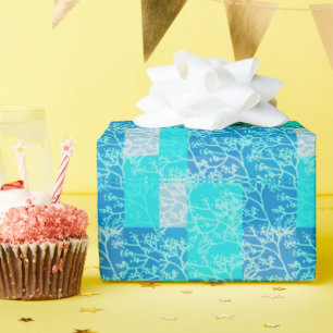 Blue Tones Foliage Plaids Design Wrapping Paper