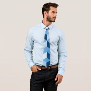 Blue Tones Geometric Shapes Pattern Tie