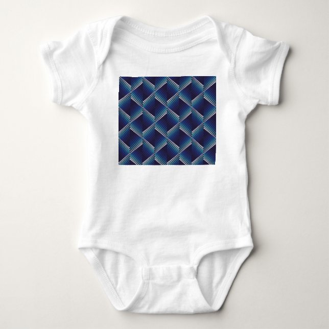 Blue Tones Geometric Wavy Pattern Baby Bodysuit (Front)