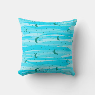 Blue Tones Night Sky - Moon & Stars Seamless Patte Throw Pillow