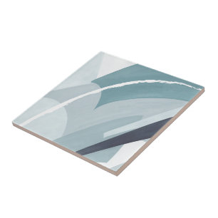 Blue Tones White Abstract Modern Geometric Tile