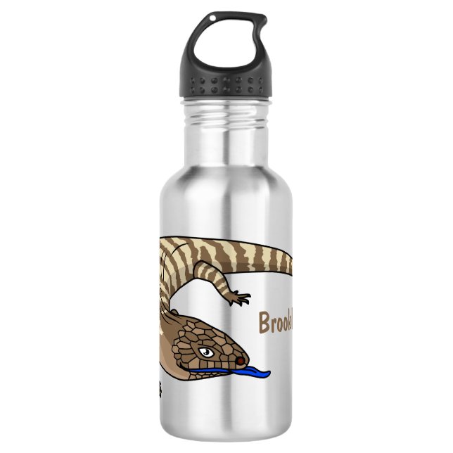 Blue tongue lizard reptile cartoon 532 ml water bottle (Front)