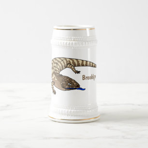 Blue tongue lizard reptile cartoon beer stein