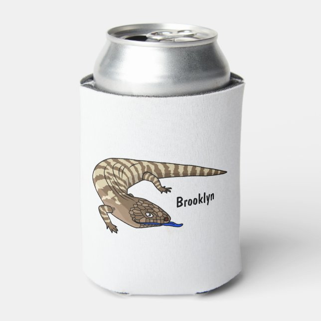 Blue tongue lizard reptile cartoon  can cooler (Can Front)