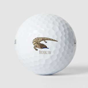 Blue tongue lizard reptile cartoon golf balls