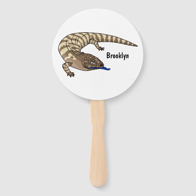 Blue tongue lizard reptile cartoon hand fan (Front)