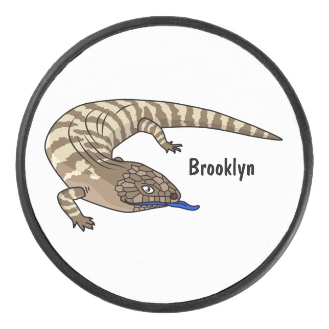 Blue tongue lizard reptile cartoon hockey puck (Front)