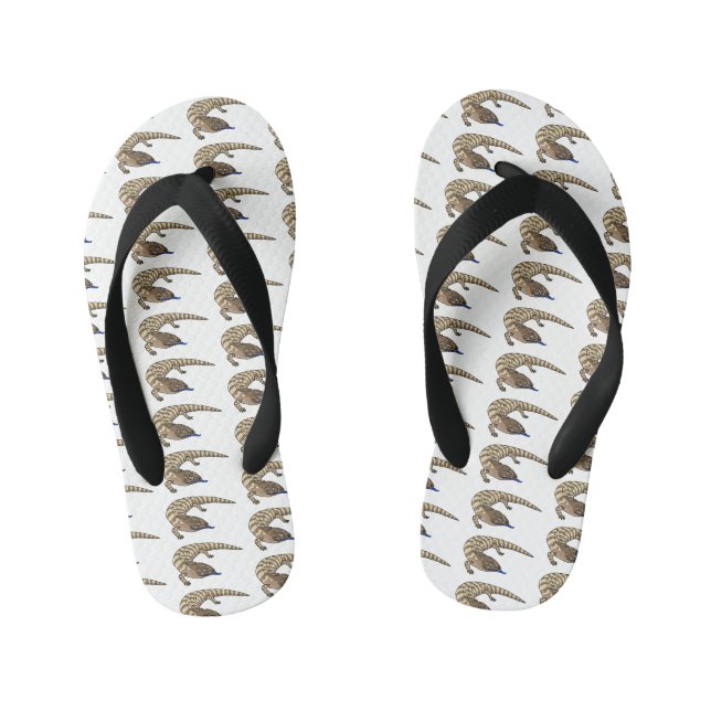 Blue tongue lizard reptile cartoon kid's flip flops (Footbed)