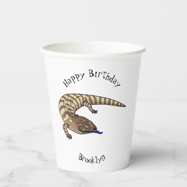 Blue tongue lizard reptile cartoon paper cups (Front)