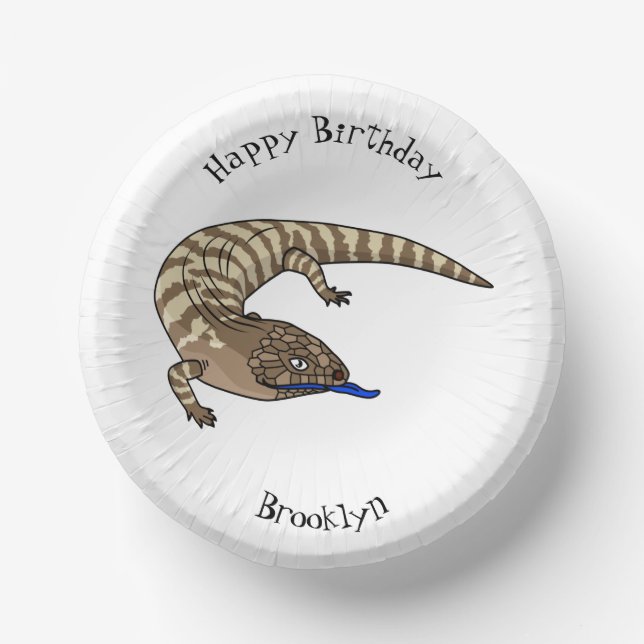 Blue tongue lizard reptile cartoon paper plate (Front)