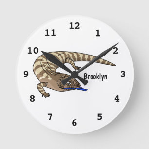 Blue tongue lizard reptile cartoon  round clock
