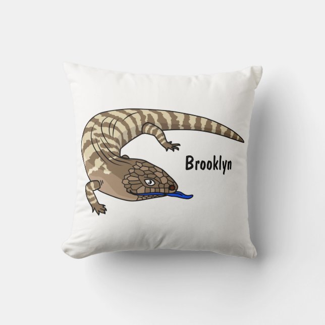 Blue tongue lizard reptile cartoon throw pillow (Front)