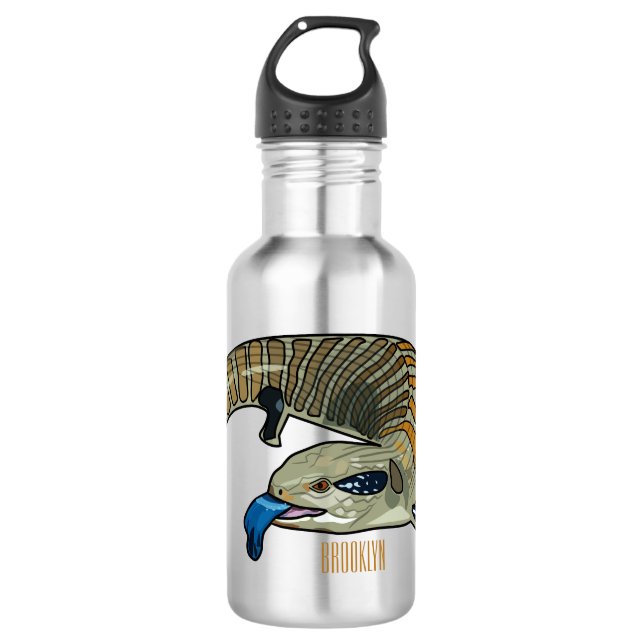 Blue-tongued skink cartoon illustration 532 ml water bottle (Front)