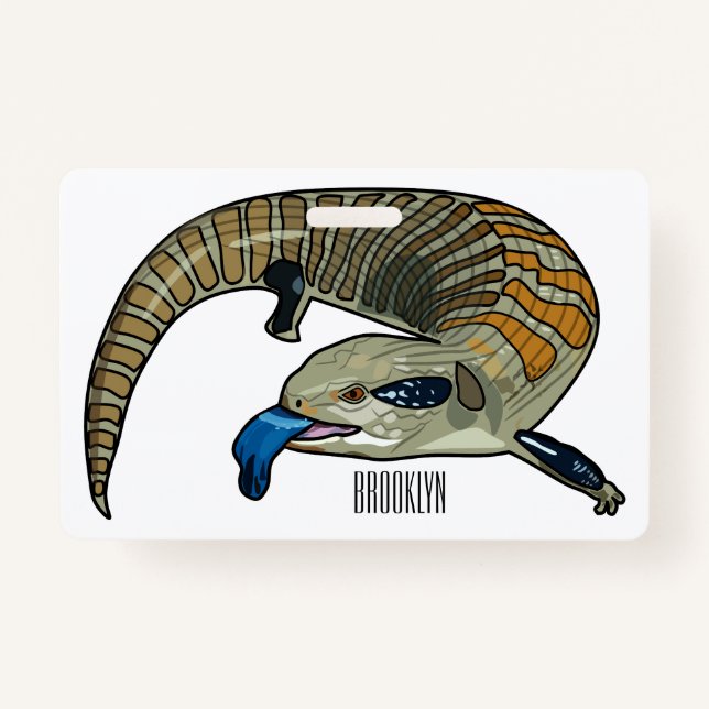 Blue-tongued skink cartoon illustration badge (Front)