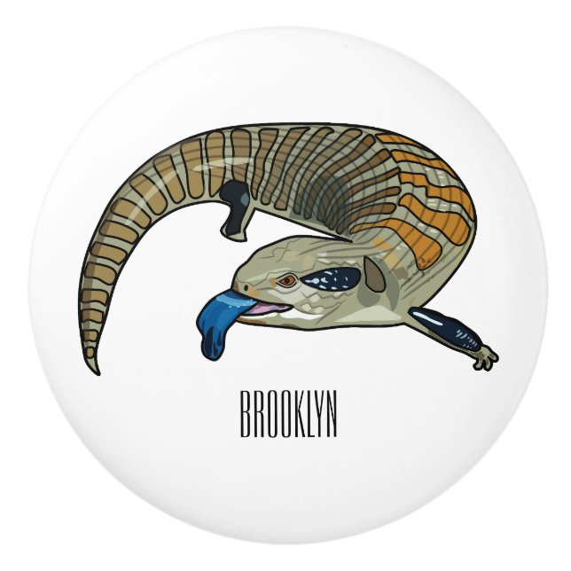 Blue-tongued skink cartoon illustration ceramic knob (Front)