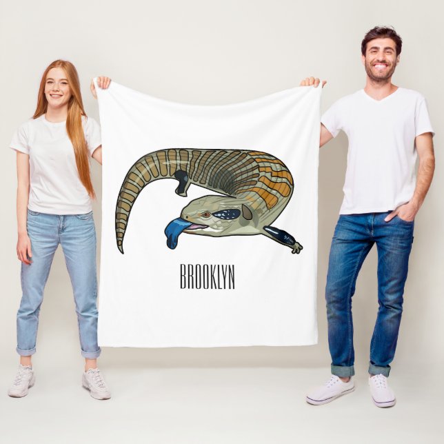 Blue-tongued skink cartoon illustration fleece blanket (In Situ)
