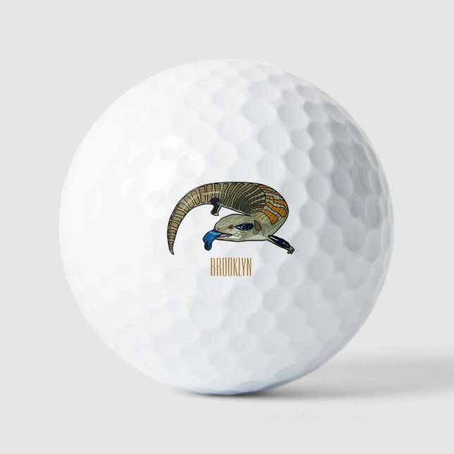 Blue-tongued skink cartoon illustration golf balls (Front)