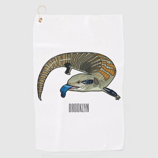 Blue-tongued skink cartoon illustration golf towel (Front)