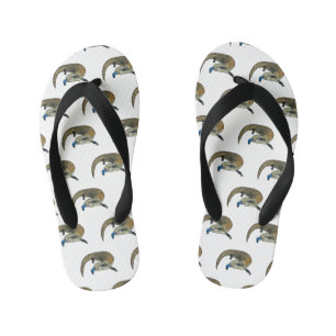 Blue-tongued skink cartoon illustration kid's flip flops