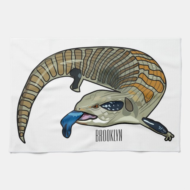 Blue-tongued skink cartoon illustration kitchen towel (Horizontal)