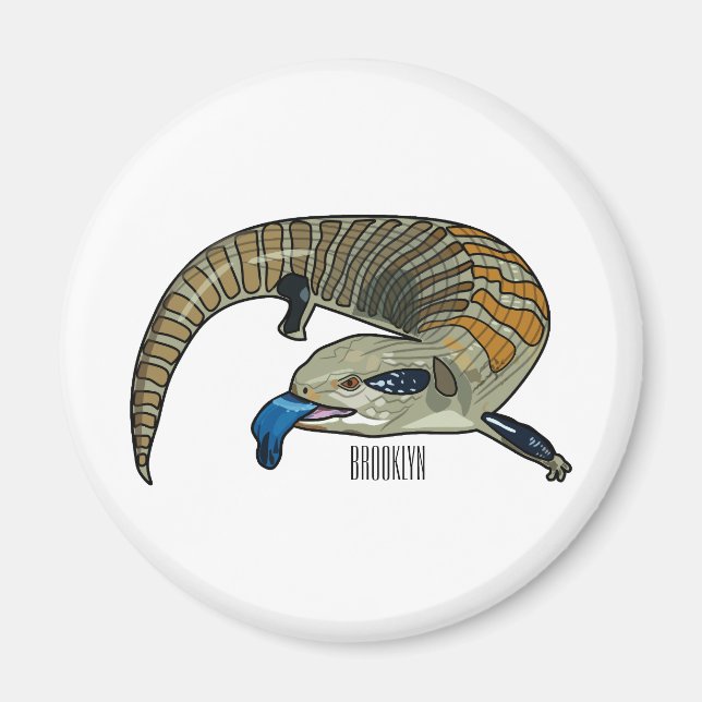 Blue-tongued skink cartoon illustration magnet (Front)