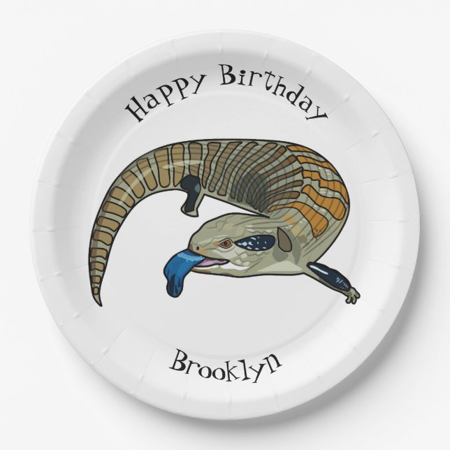 Blue-tongued skink cartoon illustration paper plate (Front)